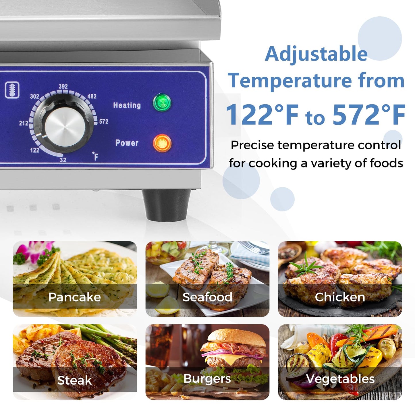 22" Commercial Electric Griddle, Stainless Steel Flat Top Grill