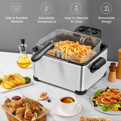 ARLIME Deep Fryer with 2 Baskets, 5.3 Qt/5L Electric Fryer with Adjustable Temperature & Timer