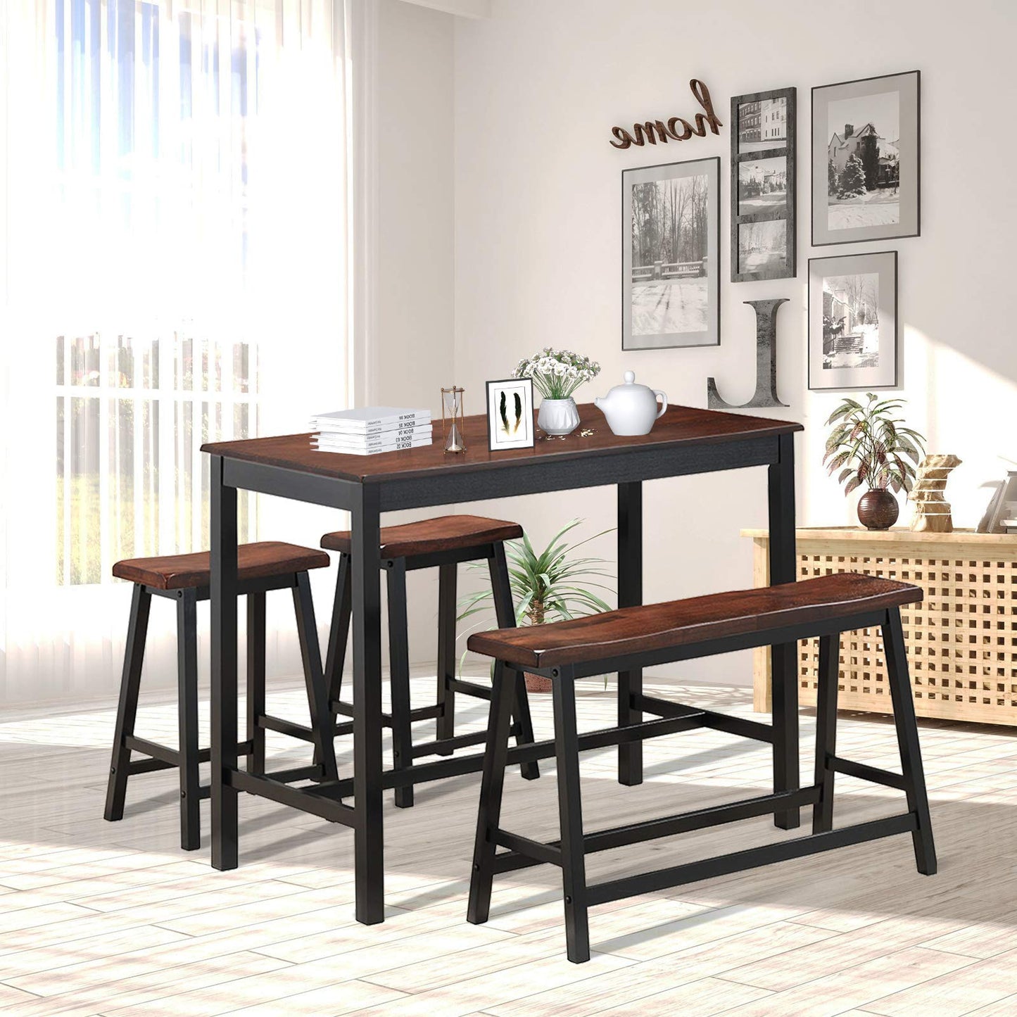 4 pcs Solid Wood Counter Height Dining Table Set