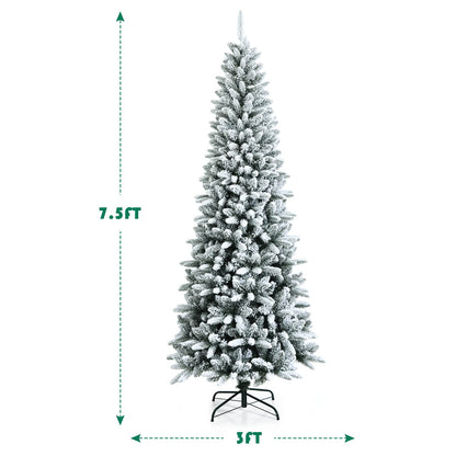 7.5Ft Snow-Flocked Artificial Christmas Tree w/ 1189 Branch Tips