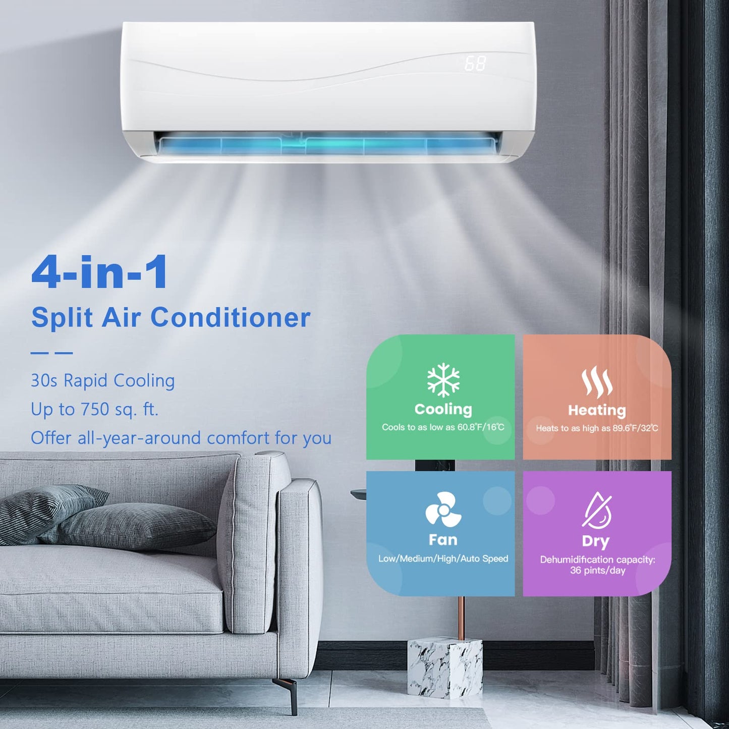 ARLIME 12000 BTU Ductless Air Conditioner & Heater, 17 SEER 230V Energy Saving Mini Split ac