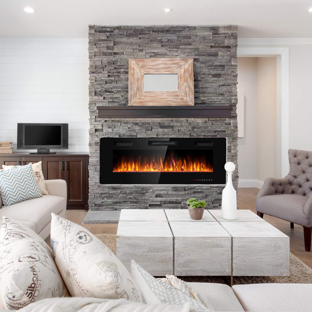 50 Inches Recessed Electric Fireplace, in-Wall & Wall Mounted Electric Heater