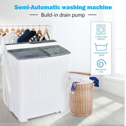 ARLIME Portable Washing Machine Twin Tub 21Lbs Capacity, Washer(14.4Lbs) and Spinner(6.6Lbs)
