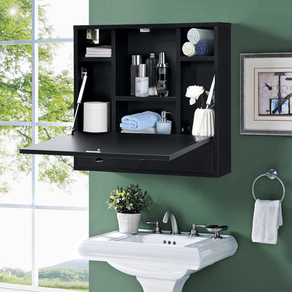 Wall-Mounted Computer Desk Floating Desk with Storage Drawer & Shelves