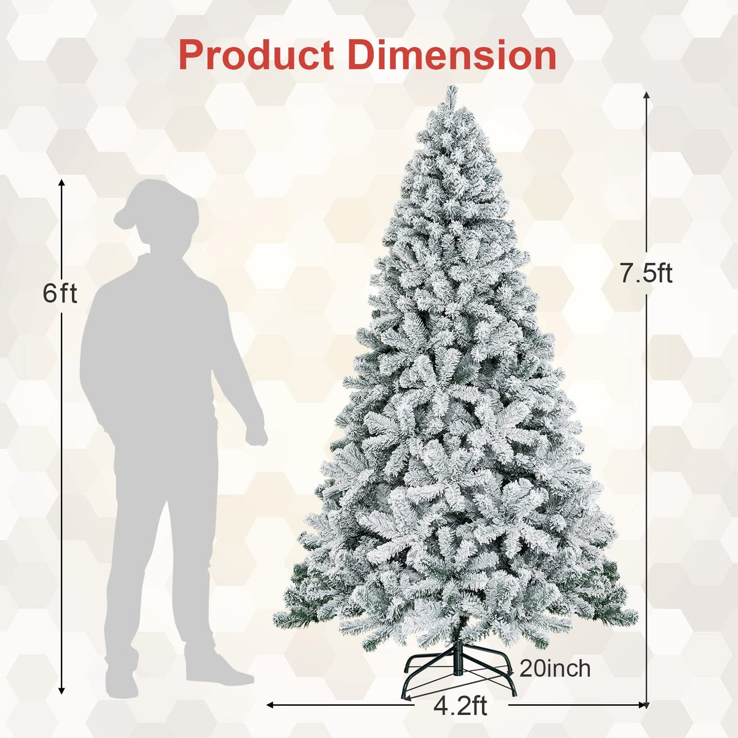 7.5 FT Snow Flocked Christmas Tree Artificial Holiday Hinged Pine Tree with 1010 Branch Tips