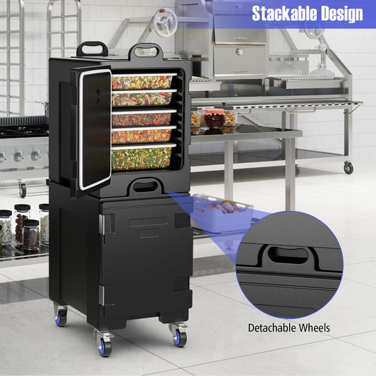 ARLIME 2 Pack Insulated Food Pan Carriers (1 with wheels), End-Loading Insulated for 5 Full-Size Pans