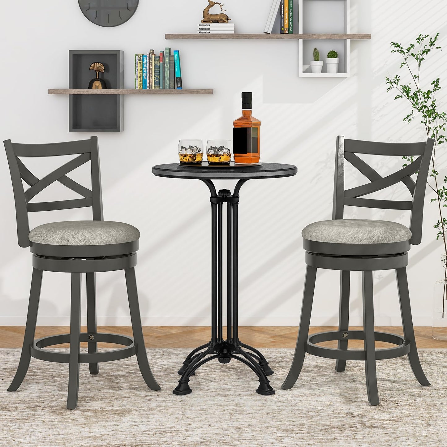 Bar Stools Set of 2 Counter Height Swivel Chairs