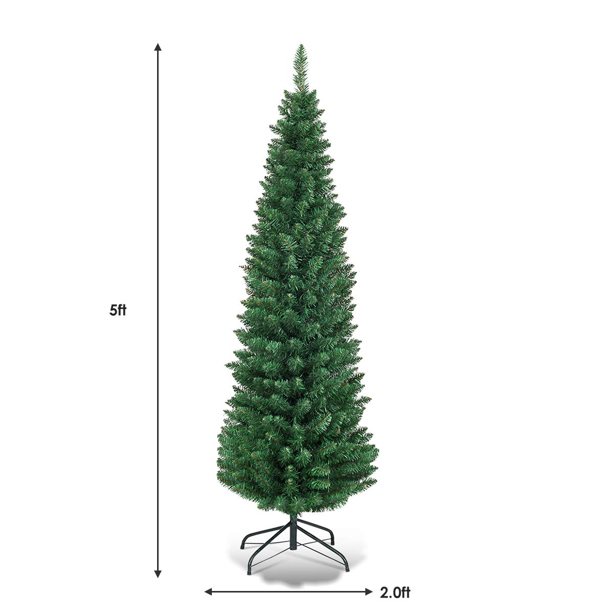 5FT Pencil Christmas Tree Slim Skinny Hinged Pine Tree with PVC Material