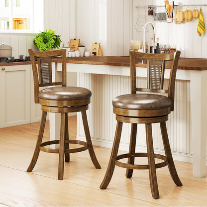 25”/30” Solid Rubber Wood Swivel Counter Chairs with Faux Leather Seat