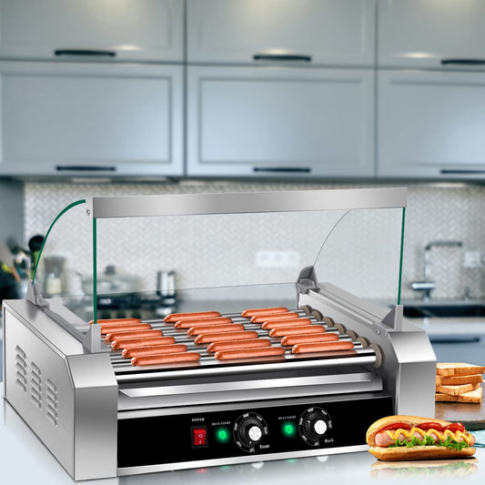 Hot Dog Roller Machine, 7 Non-Stick Rollers 18 Hot Dog Sausage Grill Cooker Machine