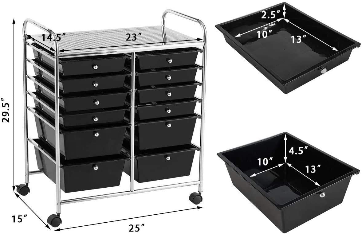 12-Drawer Rolling Storage Cart 12 Drawer Organizer Trolley