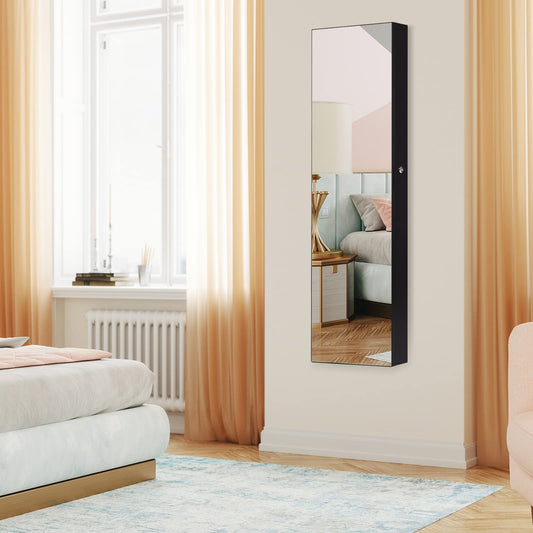 Mirror Jewelry Armoire Wall Door Mounted Jewelry Organizer w/Full-length Mirror and 2 LED Lights