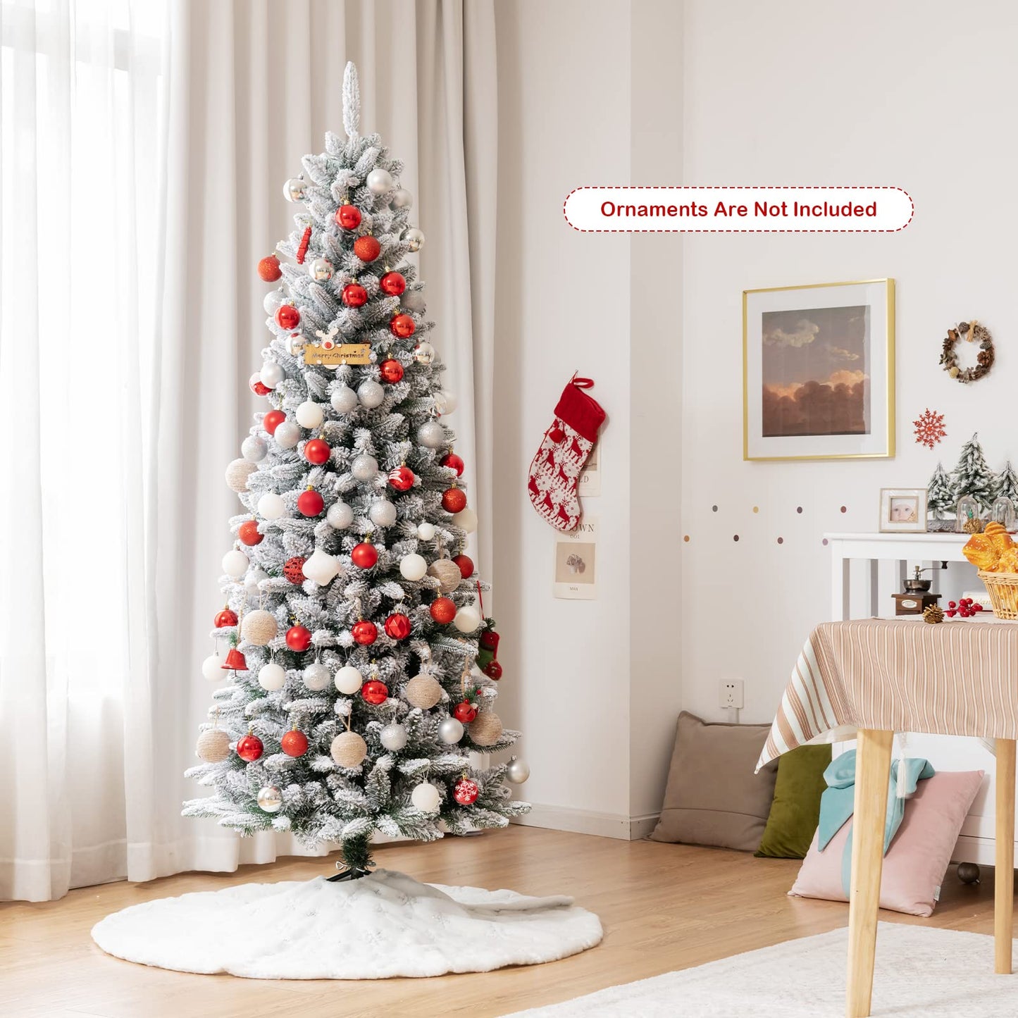 6.5Ft Snow-Flocked Artificial Christmas Tree for Indoor and Outdoor Use