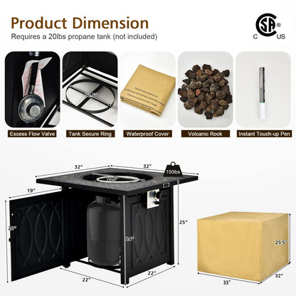 50,000 BTU/14.65KW Fire Pit Table with Waterproof Cover