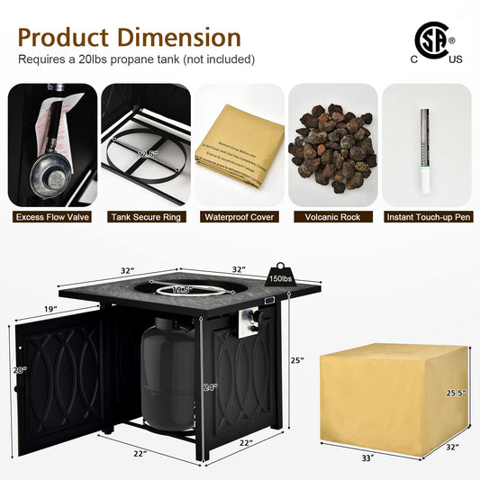 50,000 BTU/14.65KW Fire Pit Table with Waterproof Cover