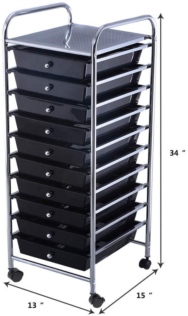 ARLIME 10-Drawer Storage Cart, 10 Drawer Trolley, Rolling Organizer Cart