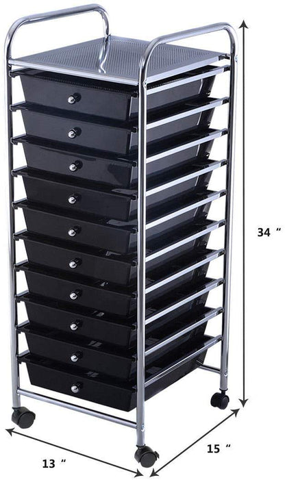 ARLIME 10-Drawer Storage Cart, 10 Drawer Trolley, Rolling Organizer Cart