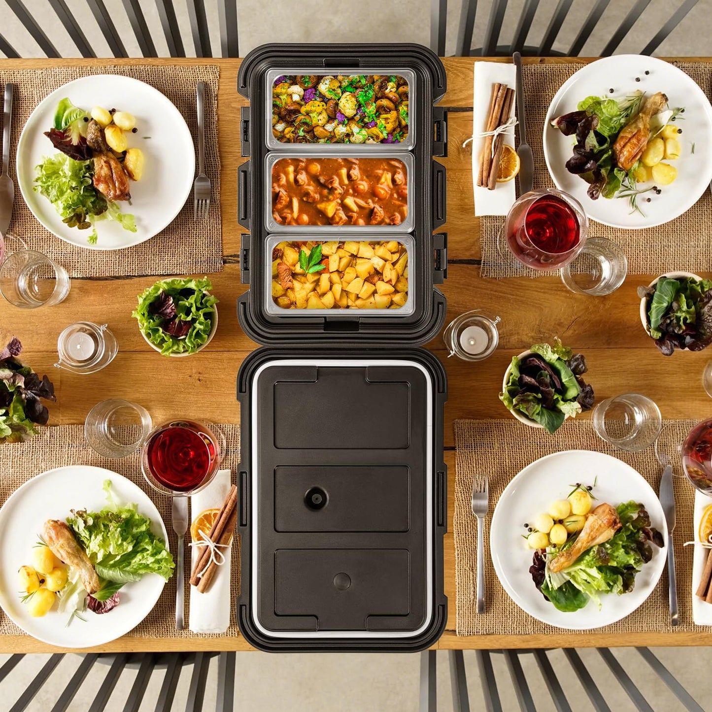 Insulated Food Pan Carrier 31 Qt Catering Hot Box w/ 3 Food-Grade Pans