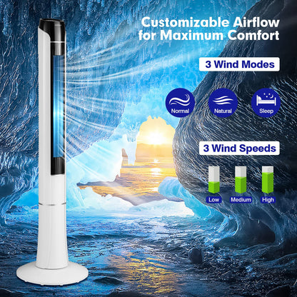 ARLIME Tower Fan with Remote Control Portable 47.5-Inch Standing Floor Fan with 80˚ Oscillating