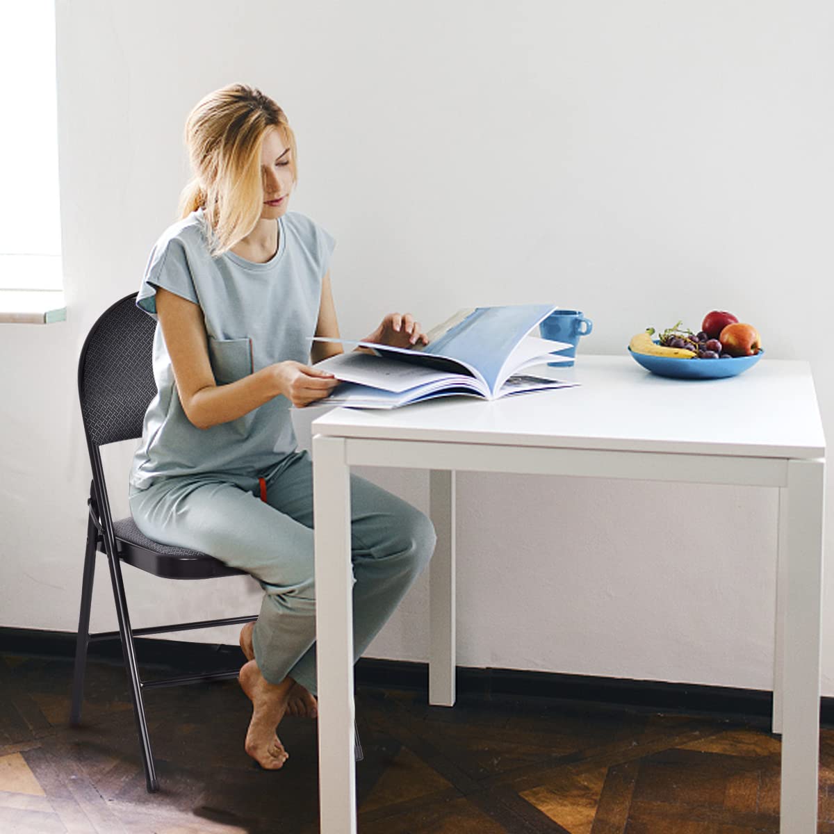 ARLIME Folding Chairs w/Padded Seats, Padded Folding Chair w/Handle Hole, Upholstered Seat