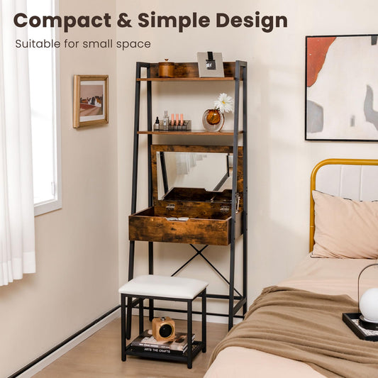 Vanity Desk Set With Flip-up Mirror Ladder Table