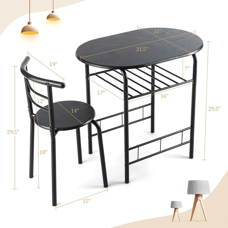 ARLIME 3-Piece Dining Set, Round Kitchen Table w/ 2 Chairs