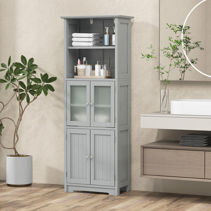 Tall Bathroom Storage Cabinet Freestanding Kitchen Pantry Cabinet with Glass Doors and Adjustable Shelf