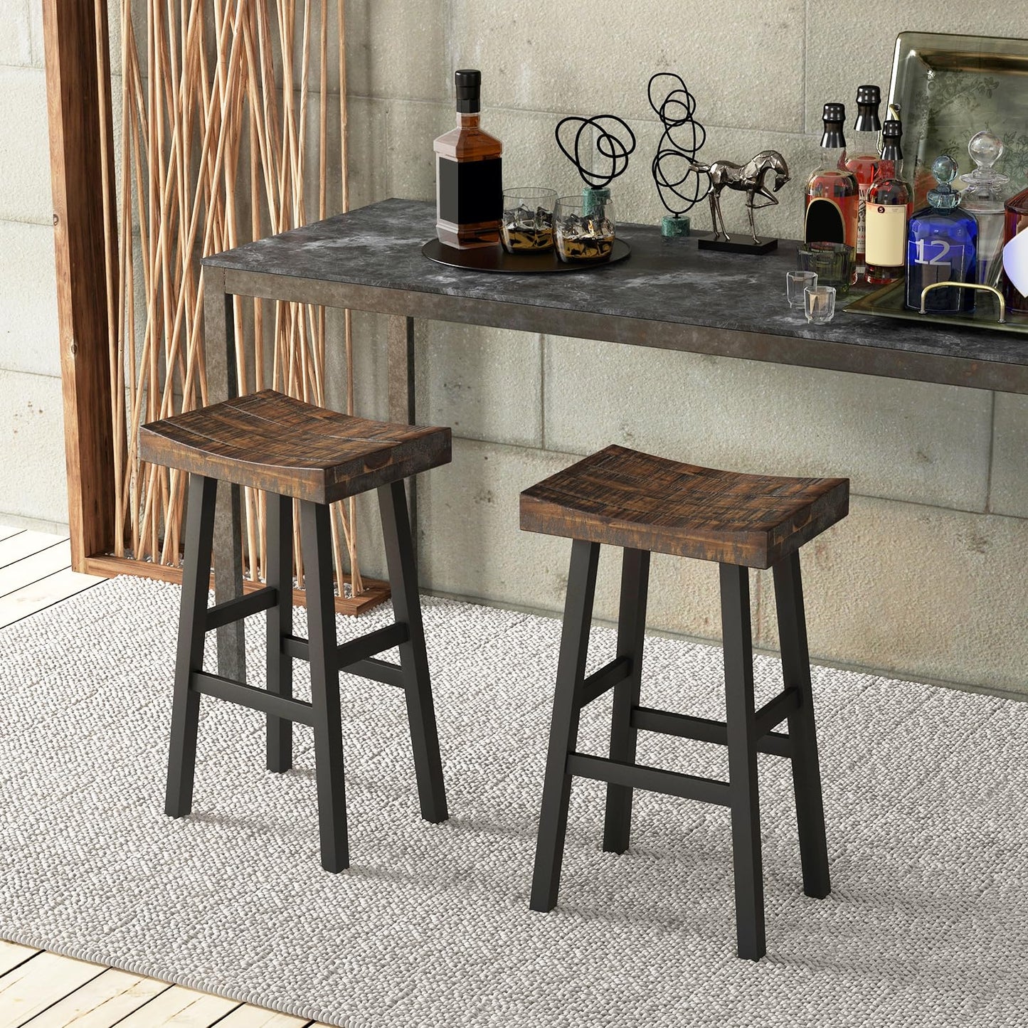 Wooden Saddle Stools Set of 2/4 29-inch Bar Height Stools