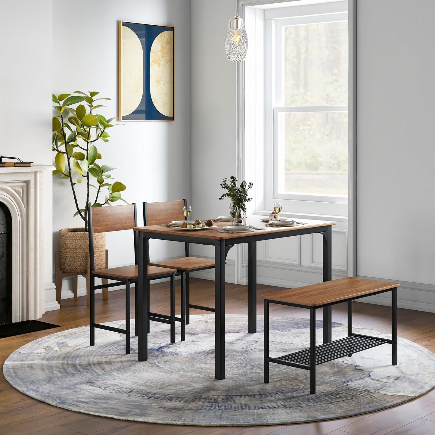 Dining Table Set for 4 Rectangular Kitchen Table Set with Bench and 2 Chairs