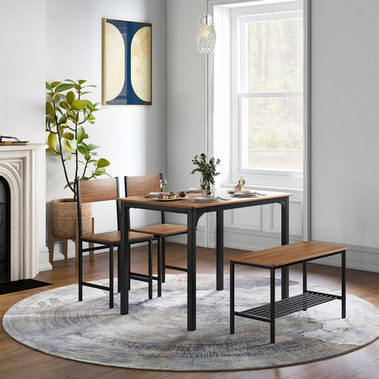 Dining Table Set for 4 Rectangular Kitchen Table Set with Bench and 2 Chairs