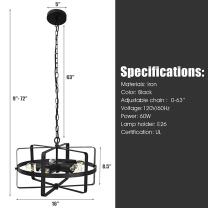 ARLIME 5 Lights Chandelier, Industrial Style Drum Shape Round Ceiling Lamp