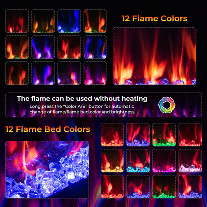 60 Inch Electric Fireplace Recessed and Wall Mounted, 750W/1500W Electric Fireplace Heater with Remote