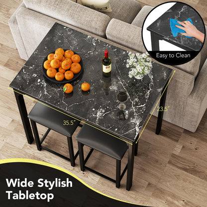 Space Saving Dinette Set w/Counter Height Table & 2 Upholstered Bar Stools