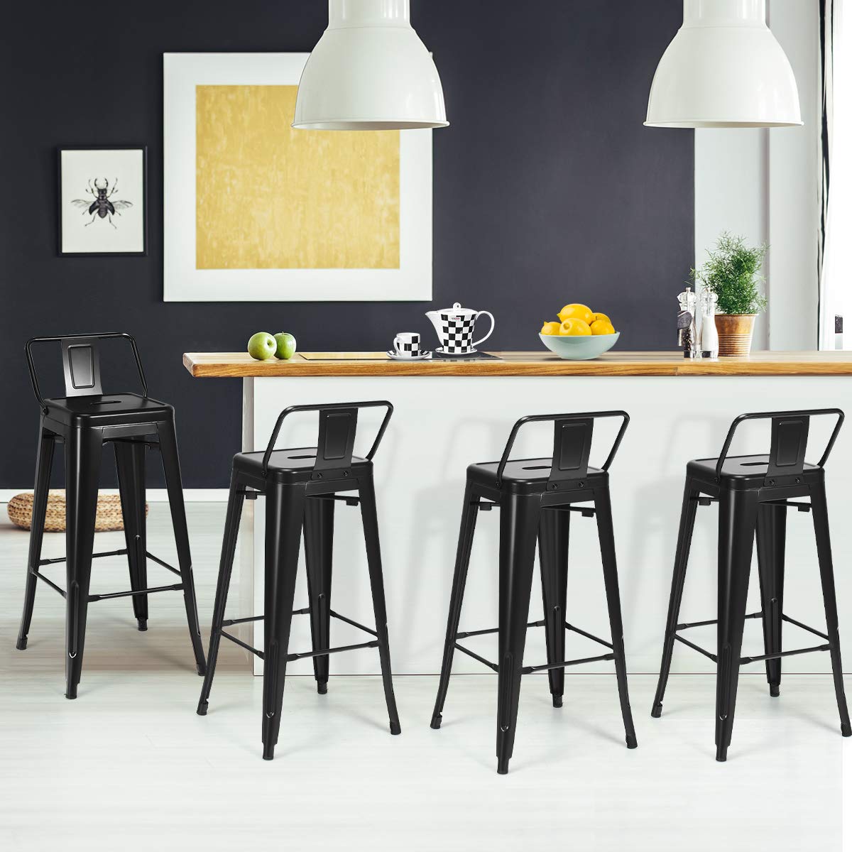 Metal Bar stools Set of 4 with Removable Back