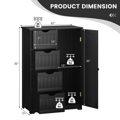 Wooden Storage Organizer with 4 Deep Drawers & Adjustable Shelf