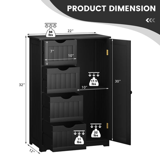 Wooden Storage Organizer with 4 Deep Drawers & Adjustable Shelf