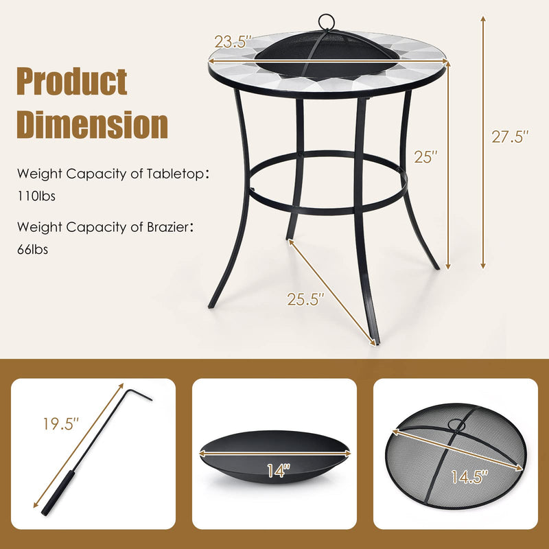 Outdoor Fire Pit with Mesh Cover & Fire Poker