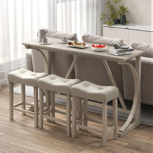 4 Piece Farmhouse Bar Table Set with Power Outlet for Kitchen