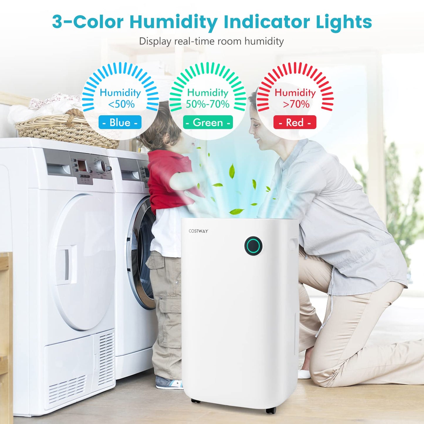 Dehumidifier for Home & Basements, 4500 Sq. Ft Quiet Dehumidifier with 5 Modes, 3-Color Indicator Light
