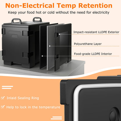 81 QT Hot Box Food Warmer with 5 Full-Size Pans and Handles Double Buckles