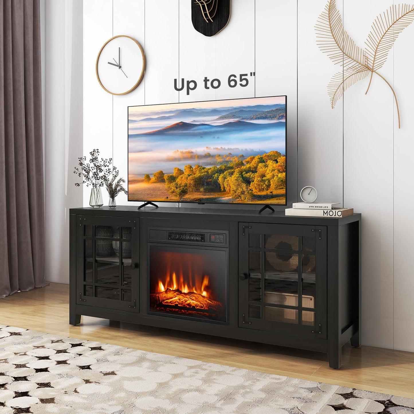 Electric Fireplace TV Stand for TVs up to 65-inch, 18-inch Fireplace Entertainment Center with Remote Control