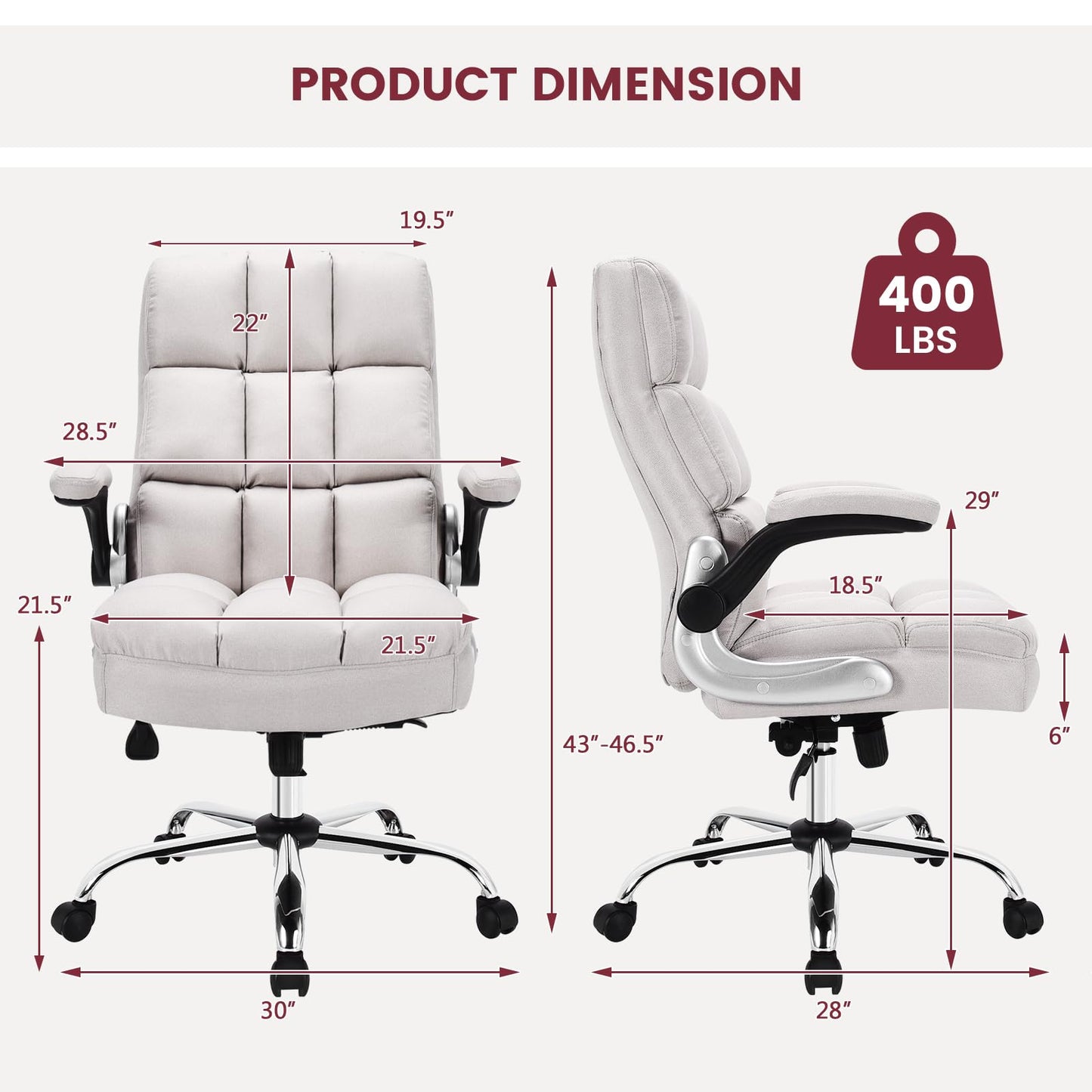 Big and Tall Computer Desk Chair with Adjustable Back Tilt & Flip up Armrest
