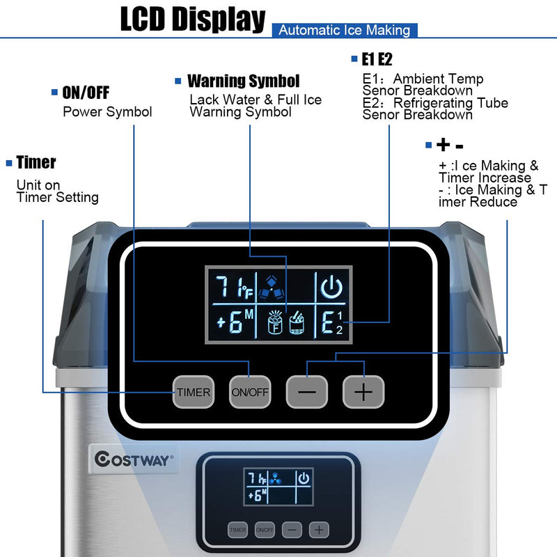 Ice Maker Countertop, 48LBS/24H Automatic Ice Stainless Steel Machine with Self-Cleaning Function