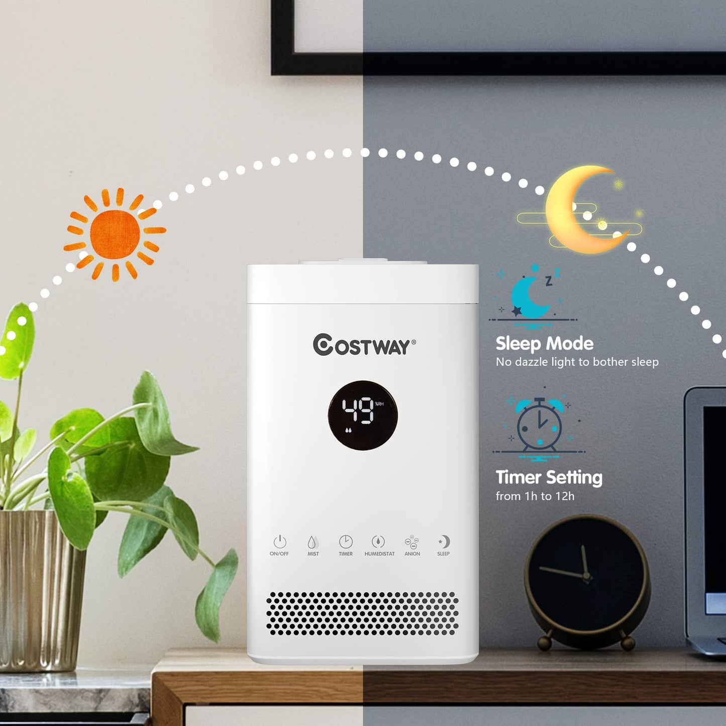 Small Humidifiers for Bedroom, 3.5L Top Fill Cool Mist Humidifier with 3-Level Mist, Sleep Mode, 12H Timer