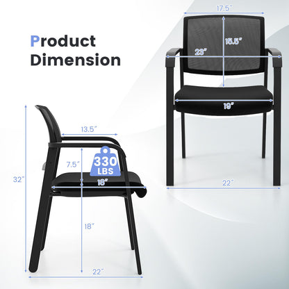 Office Guest Stacking Chairs with Mesh Backrest Armrest and Upholstered Seat