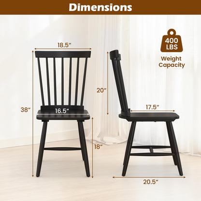 Windsor Dining Chair Set with Spindle Back Spacious Seat Rubber Wood Frame