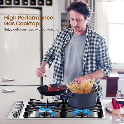 30-inch Gas Cooktop, Stainless Steel Gas Stove Top with 4 Burners, ABS Knobs and Cast Iron Grates