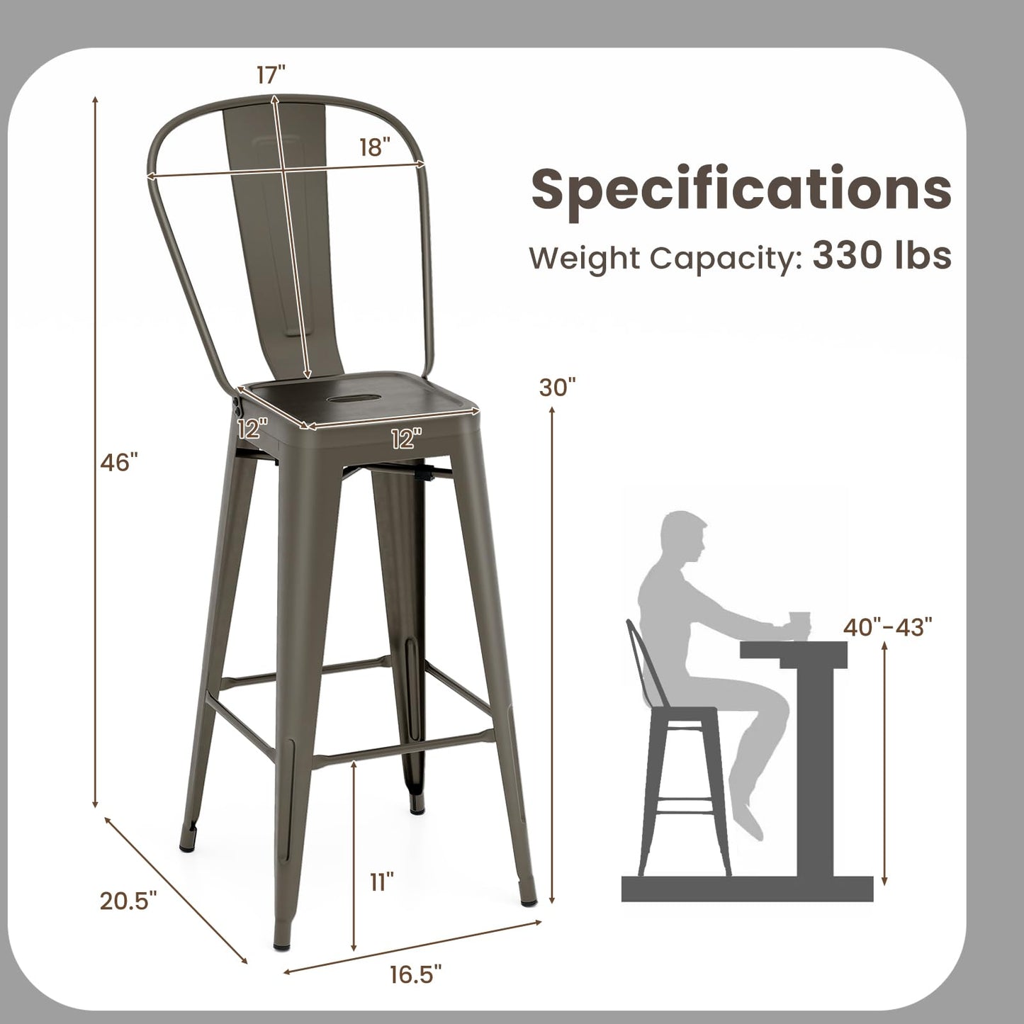30'' Bar Height Stools with Rubber Feet for Kitchen