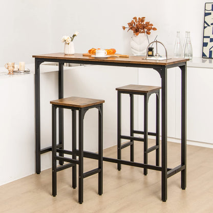 3-Piece Industrial Bar Table Set for 2 Counter Height Pub Table with 2 Stools