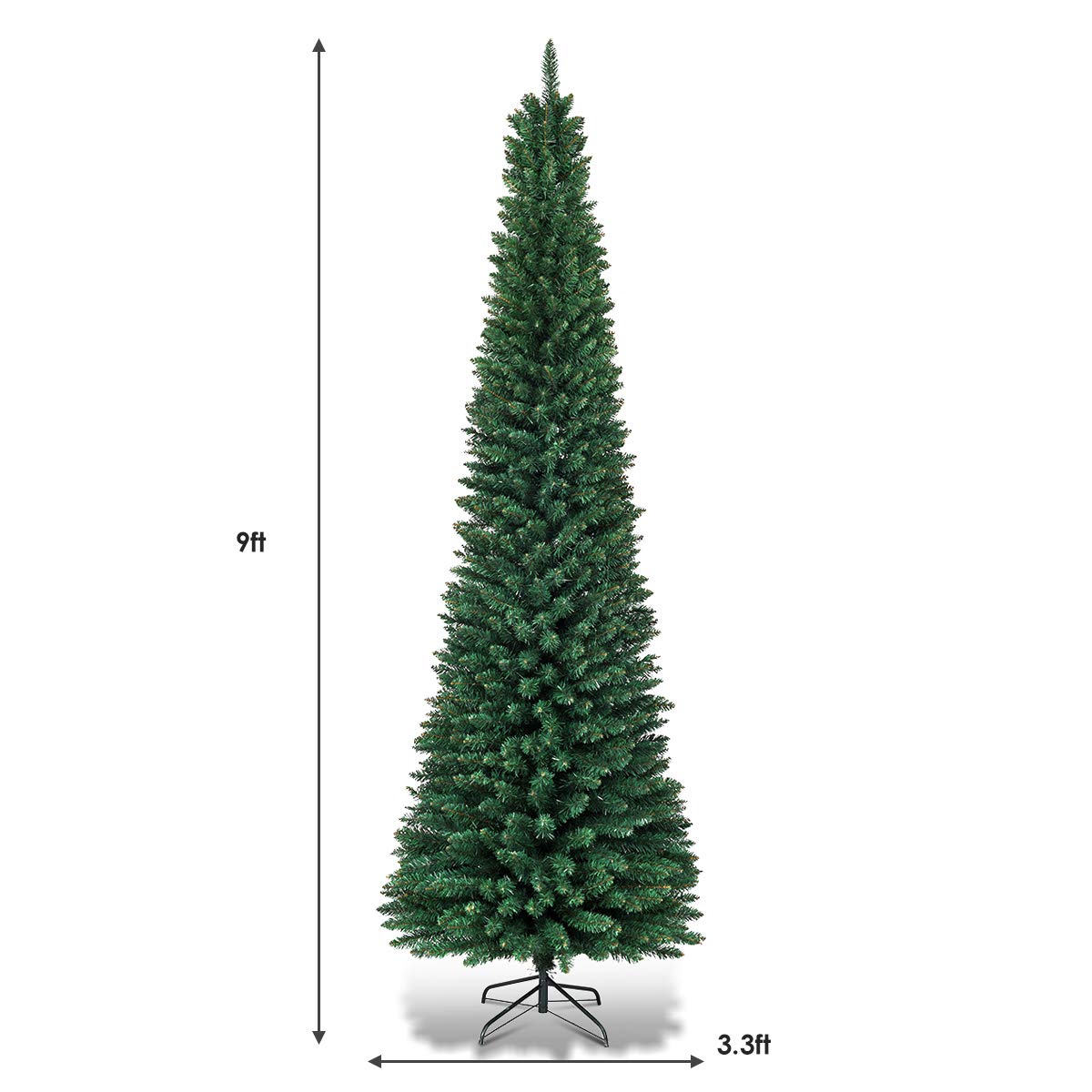 9FT Pencil Christmas Tree Slim Skinny Hinged Pine Tree with PVC Material